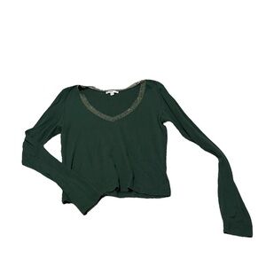 Subdued Green Womens Long sleeve With Lace Hem Medium